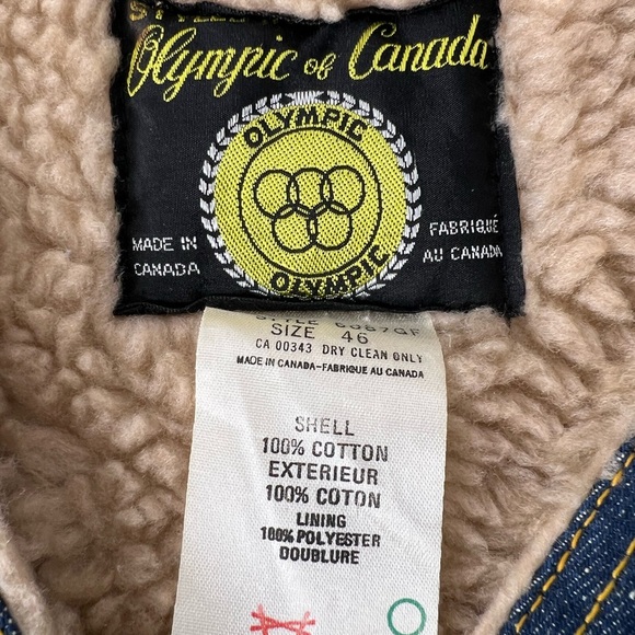 Vintage Olympic of Canada Sherpa Lined Blue Denim Vest w/ Tan Lining Made in CA - Picture 2 of 10